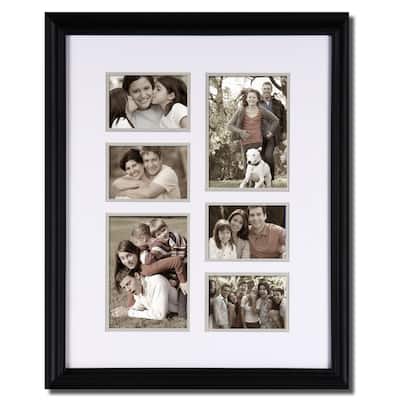 Adeco Decorative Black Wood Bulletin Board-style Wall Hanging 3.5x5 / 5x7 Photo Frame with 6 Openings
