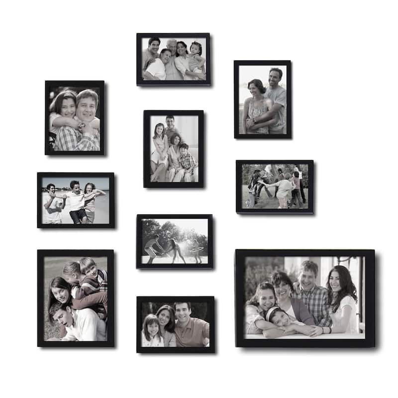 Adeco Decorative Black Wood 10-piece Photo Frame Set for 8 - 4 x 6-inch, 1 - 6 x 8-inch, and 1 - 8 x 12-inch Pictures