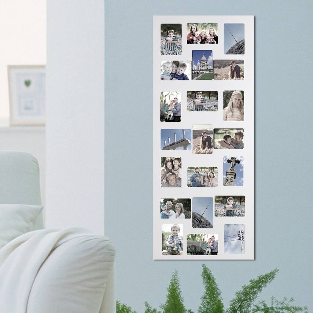 Adeco Decorative White Wood Wall Hanging Collage 4x6 Photo Frame with 21 Openings