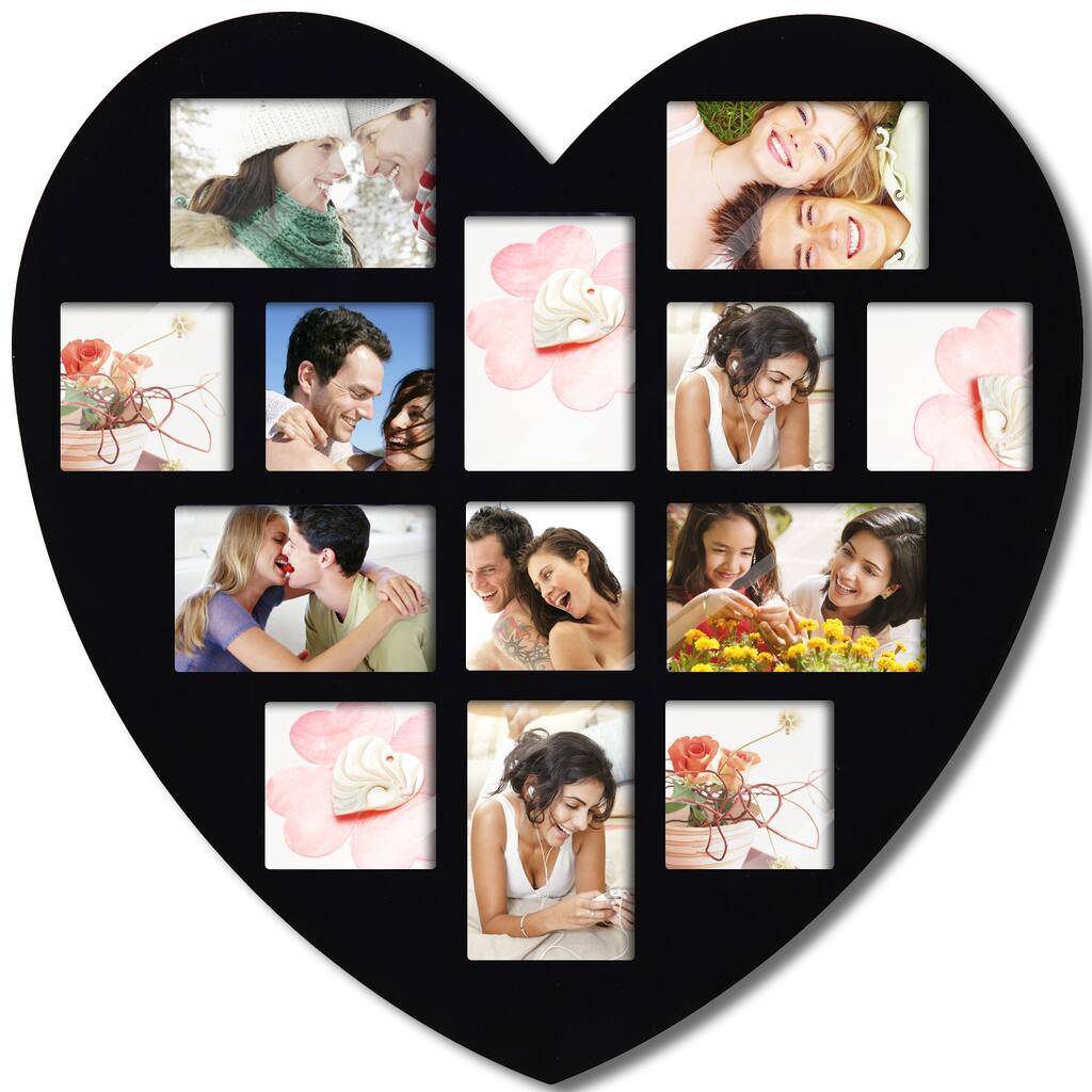 Adeco Black Wood Wall Hanging Heart-shaped Photo Frame