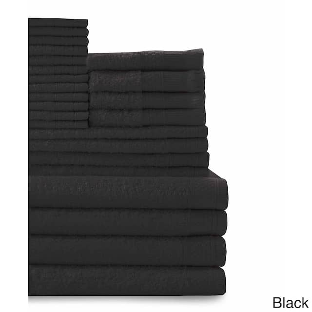 Cotton 24-piece Towel Set with Fingertip Towels - Black