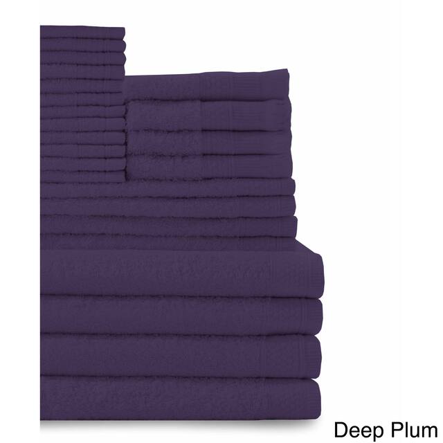Cotton 24-piece Towel Set with Fingertip Towels - Plum