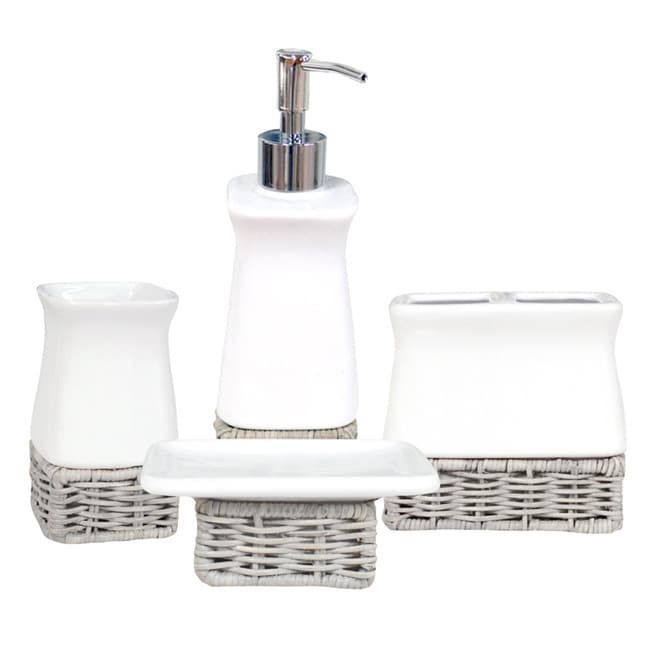 Amherst 4 piece White And Grey Ceramic Bath Accessory Set