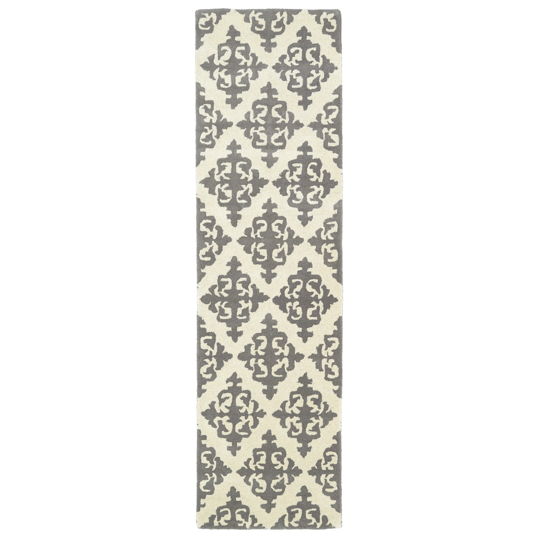 Runway Light Brown/ivory Damask Hand tufted Wool Rug (23 X 8)