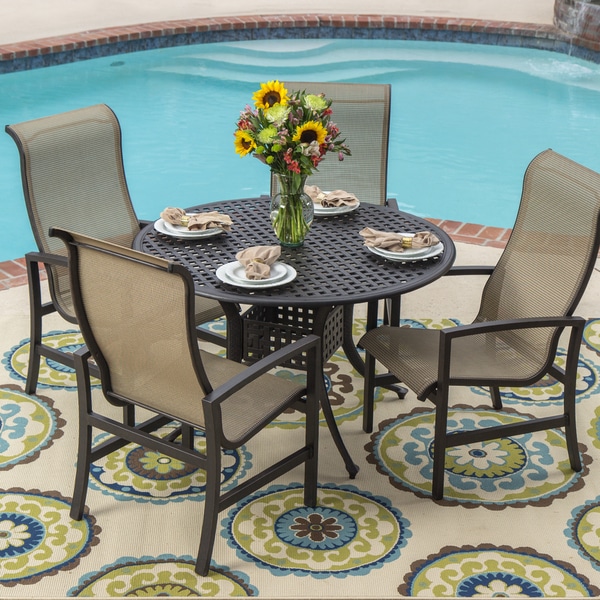 Shop Acadia 5-piece Sling Patio Cast Aluminum Table Set with Stacking