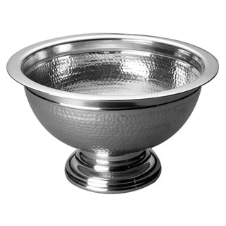 15-Inch KINDWER Hammered Aluminum Pedestal Punch Bowl Silver