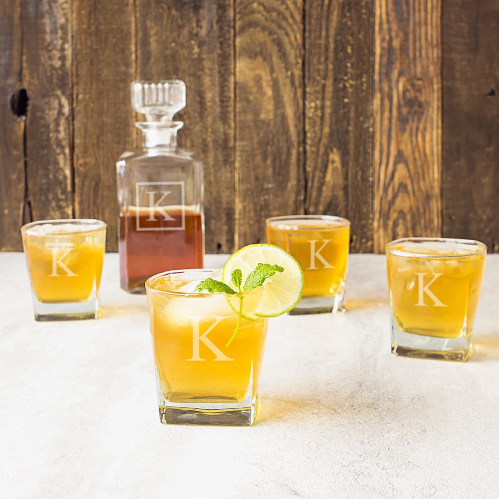 Personalized 5-piece Square Glass Decanter Set