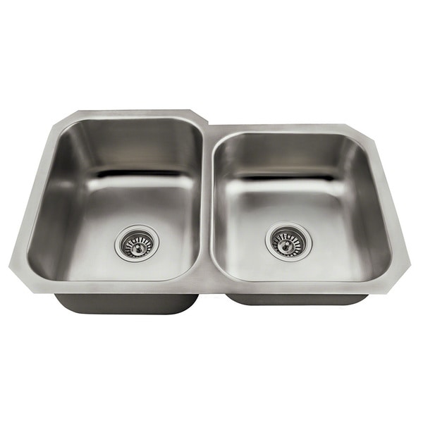 Polaris Sinks PL3501US Offset Double Bowl Stainless Steel Kitchen Sink