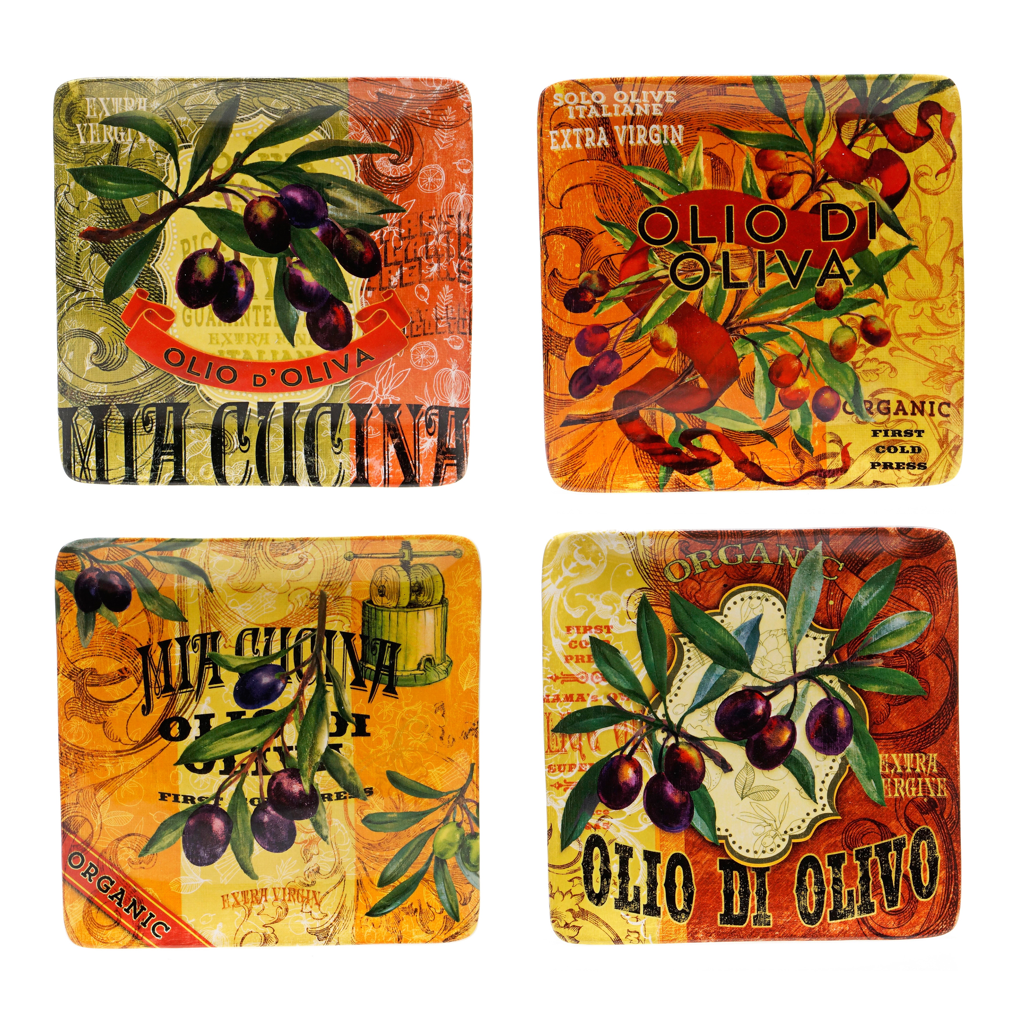 Hand painted Oli Di Oliva 8.5 inch Assorted Ceramic Salad/ Dessert Plates (set Of 4)