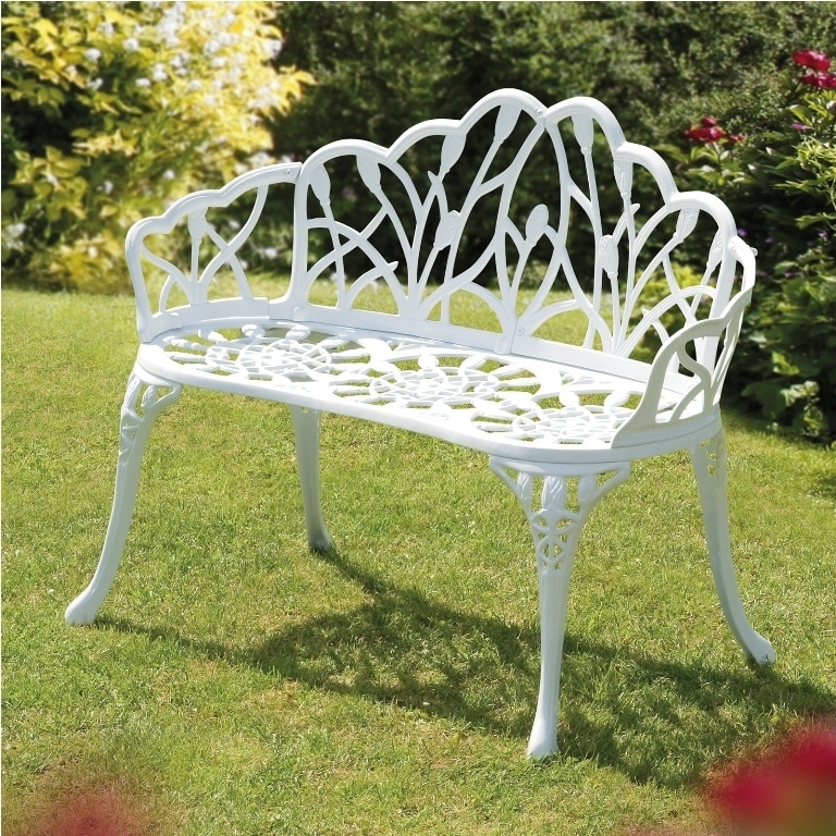 Perth White Cast Aluminum Garden Bench