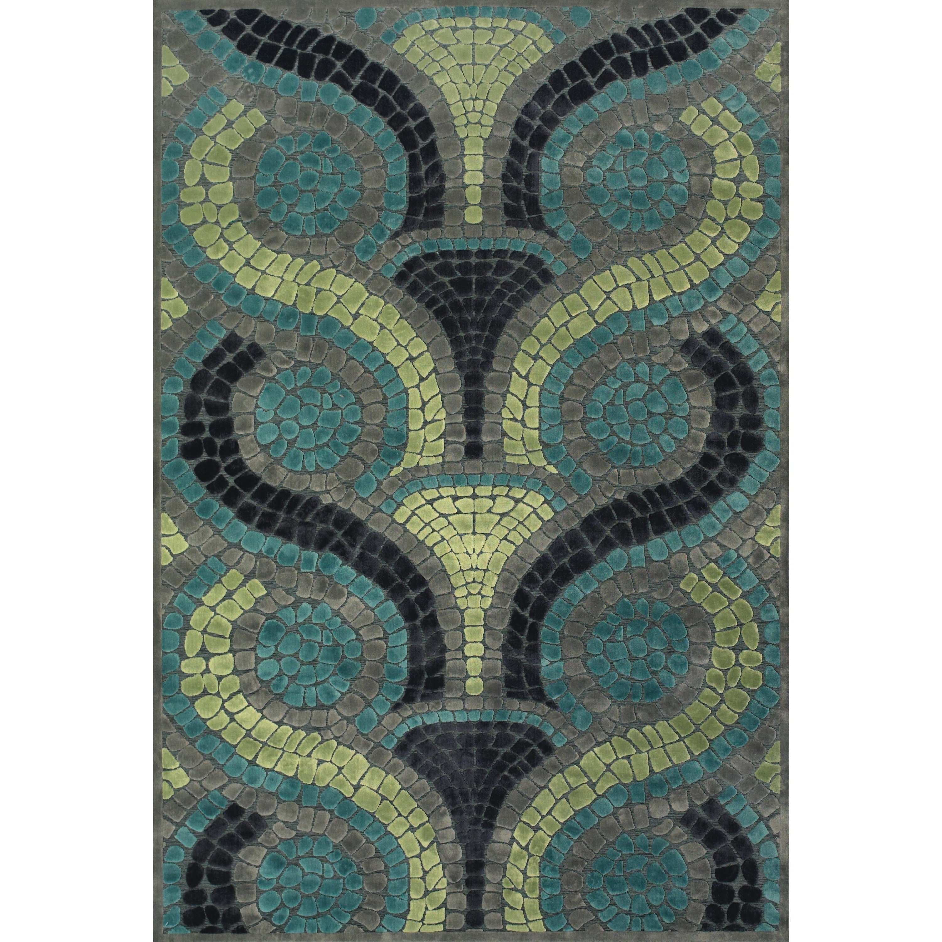 Carrara Grey/ Green Viscose Rug (76x106)