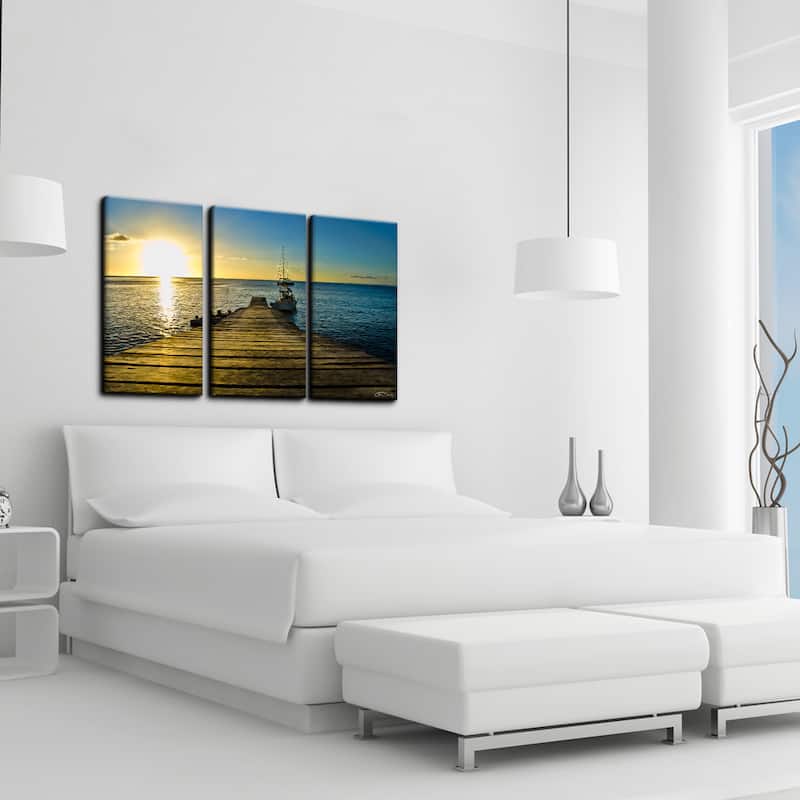 Christopher Doherty 'Wooden Pier' 3-piece Canvas Wall Art
