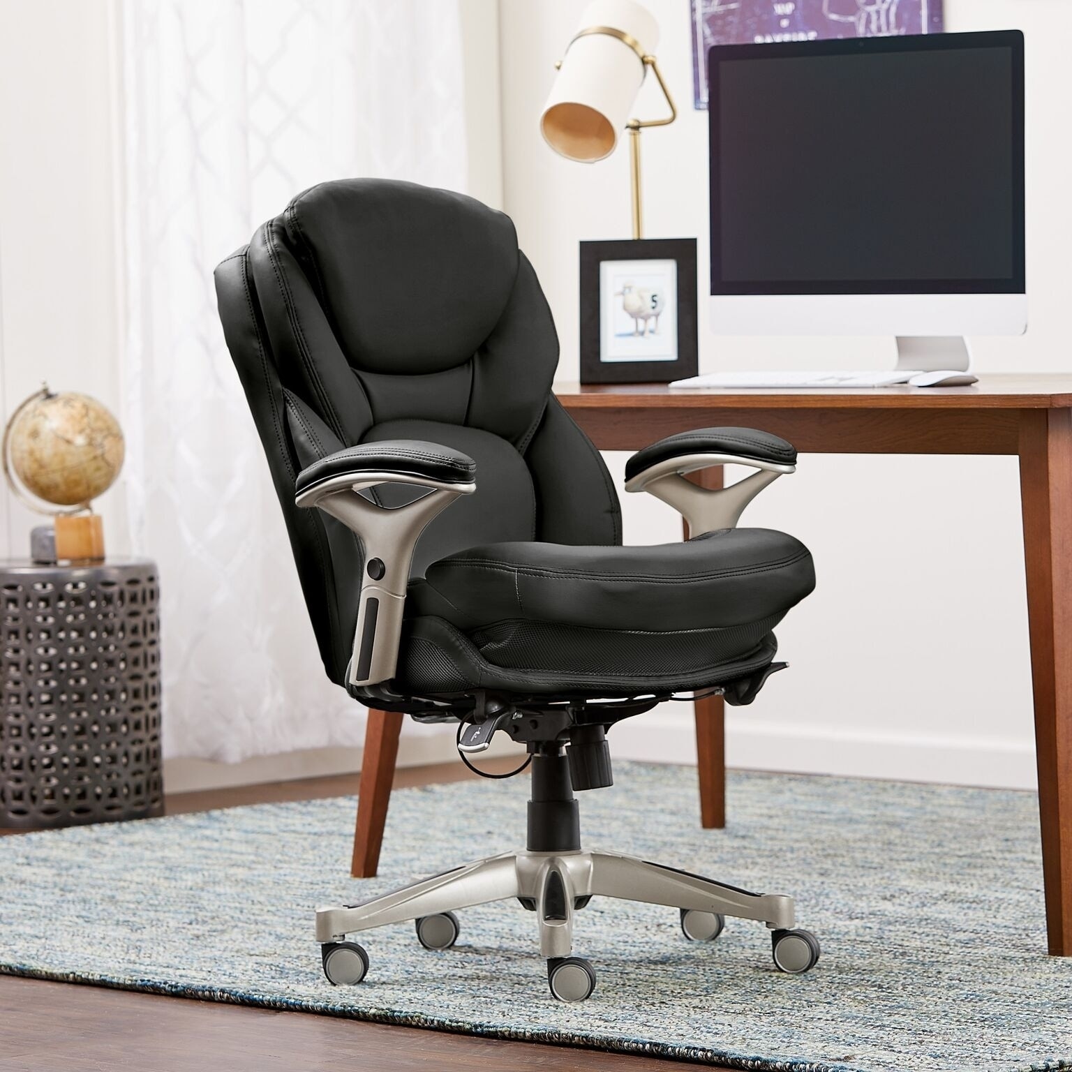 Serta Smooth Black Eco friendly Bonded Leather Back In Motion Health   Wellness Mid back Office Chair