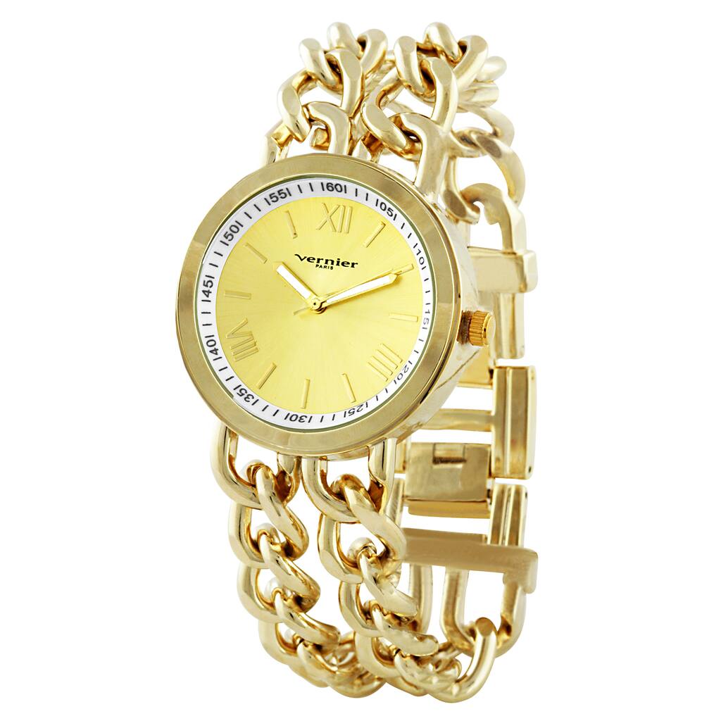 Vernier Paris Women's Gold-tone Double Box Chain Link Watch