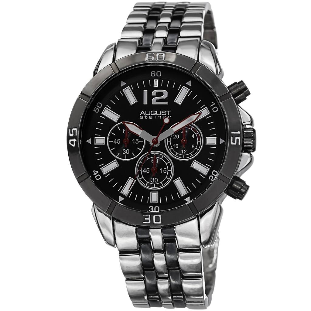 August Steiner Men's Quartz Chronograph Silver-Tone Bracelet Watch