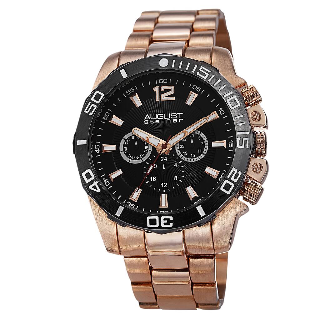 August Steiner Men's Swiss Quartz Multifunction Rose-Tone Bracelet Watch