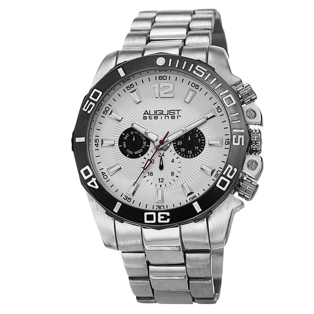 August Steiner Men's Swiss Quartz Multifunction Silver-Tone Bracelet Watch