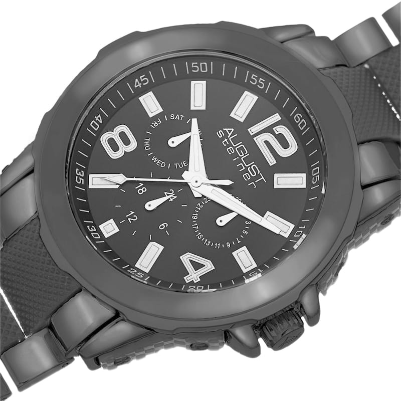 August Steiner Men's Quartz Multifunction Black Bracelet Watch