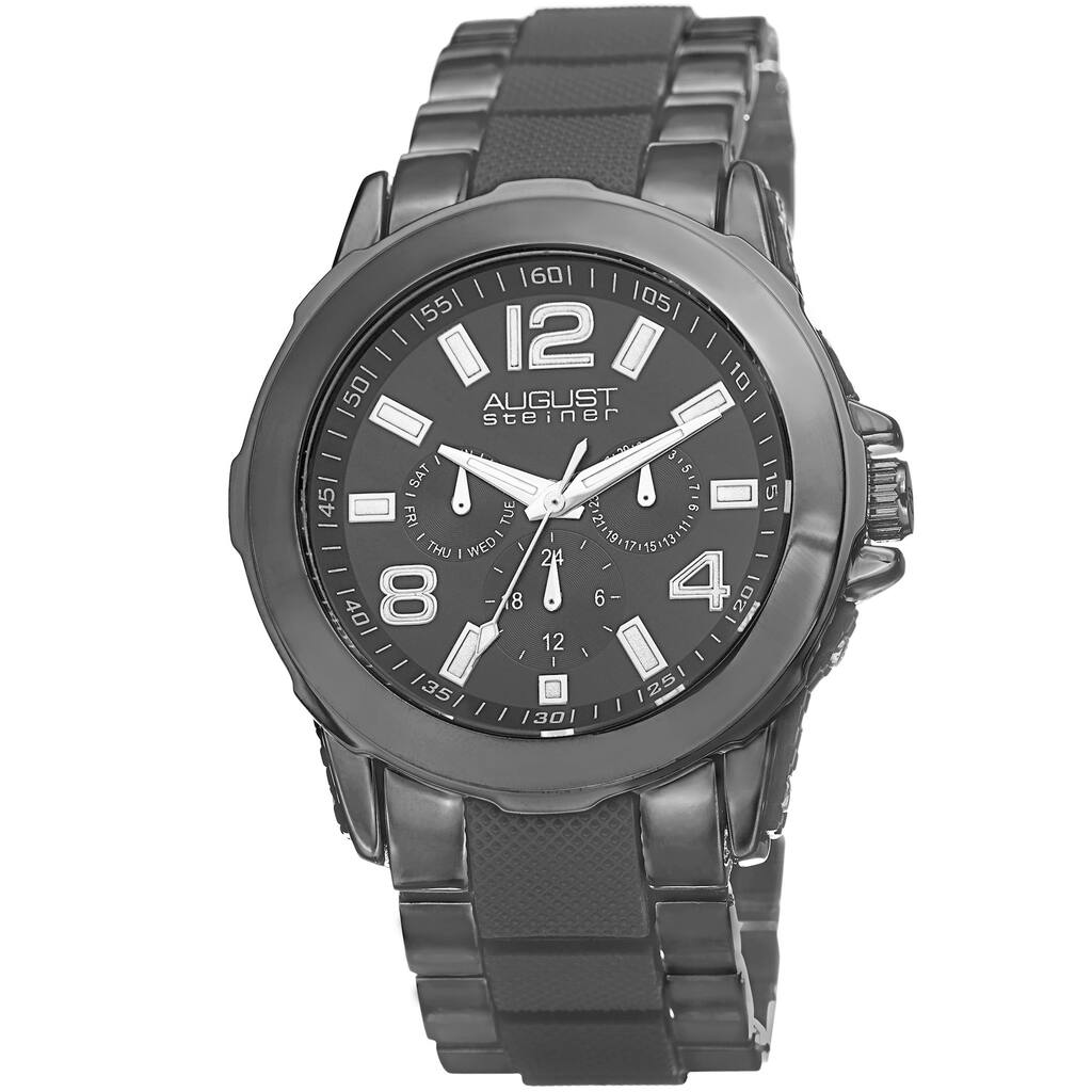 August Steiner Men's Quartz Multifunction Black Bracelet Watch