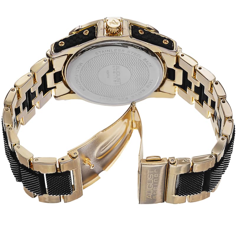 August Steiner Men's Quartz Multifunction Gold-Tone Bracelet Watch