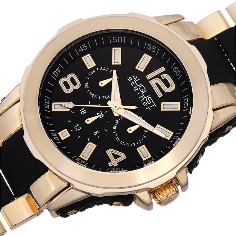 August Steiner Men's Quartz Multifunction Gold-Tone Bracelet Watch