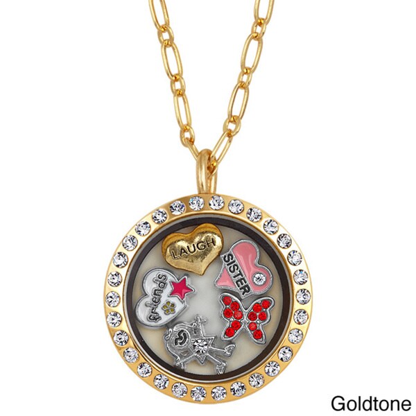 Charming Locket Round Rhinestone Sister Charm Locket