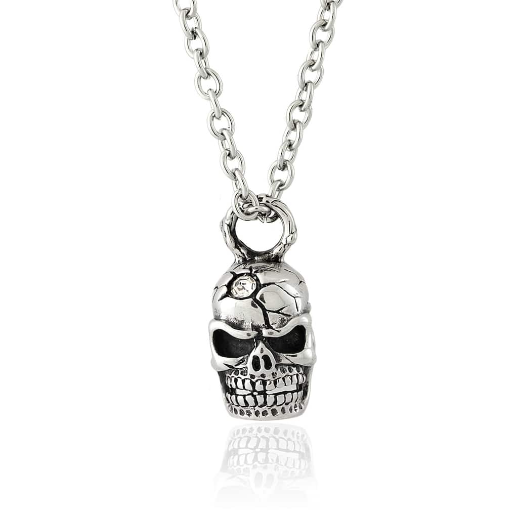 Gemeni Stainless Steel and Cubic Zirconia Skull Pendant