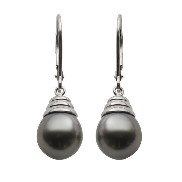 Shop Pearls for You 14k Tahitian Pearl Beehive Earrings (8-9 mm ...
