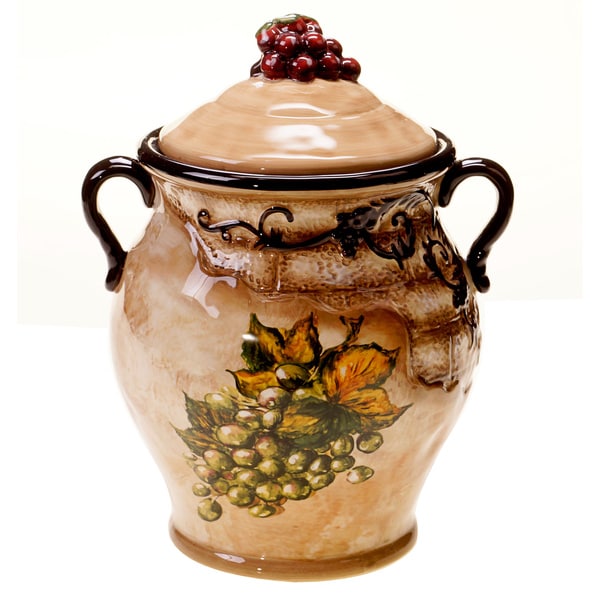 Hand painted Tuscan View 10.25 inch Ceramic Biscotti Jar  