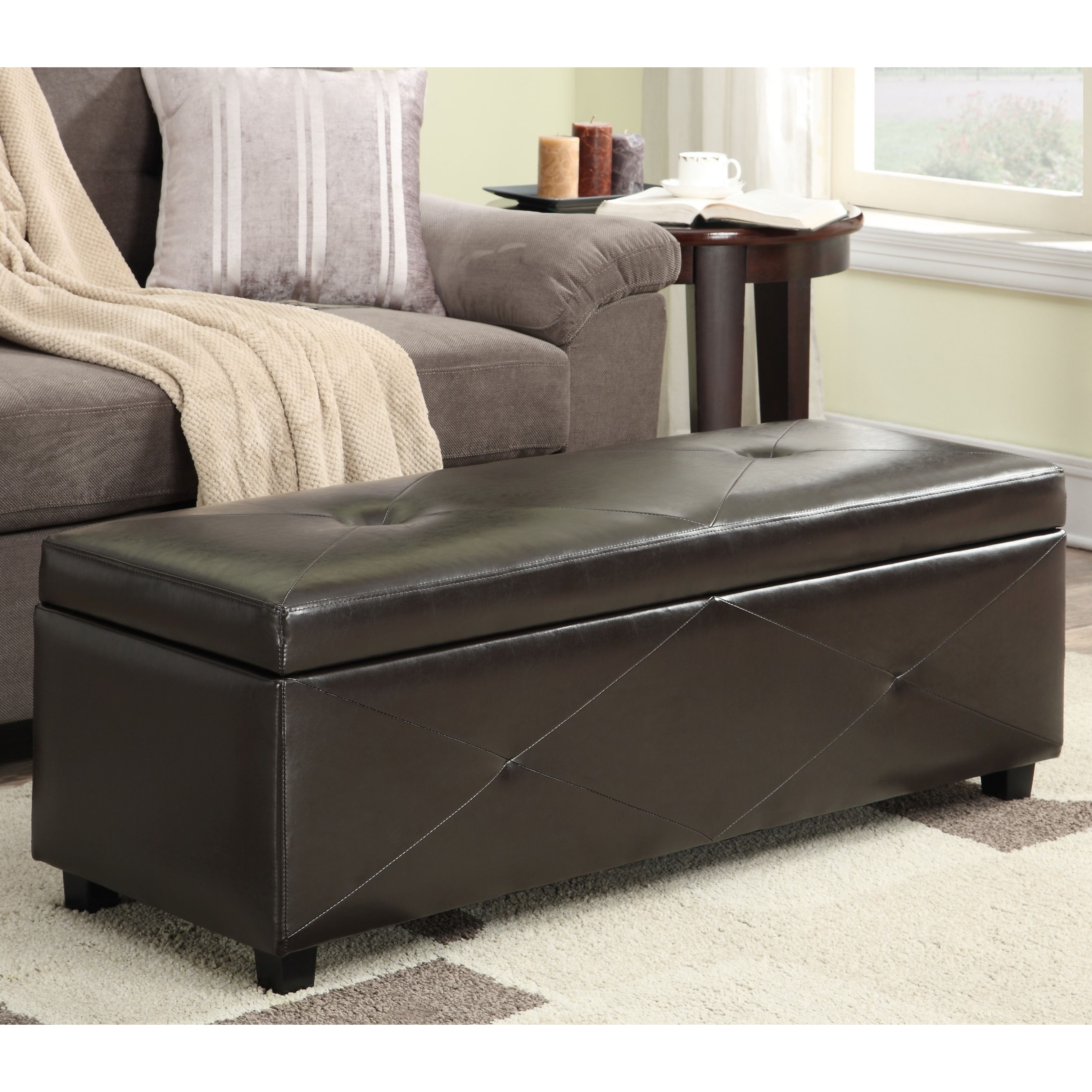 York Collection Dark Brown Bonded Leather Storage Ottoman