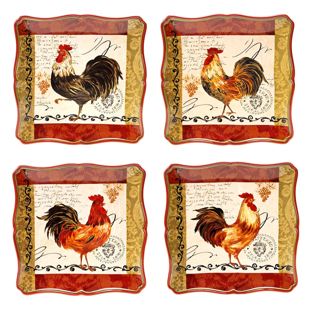 Certified International Tuscan Rooster Dinner Plates, Set of 4