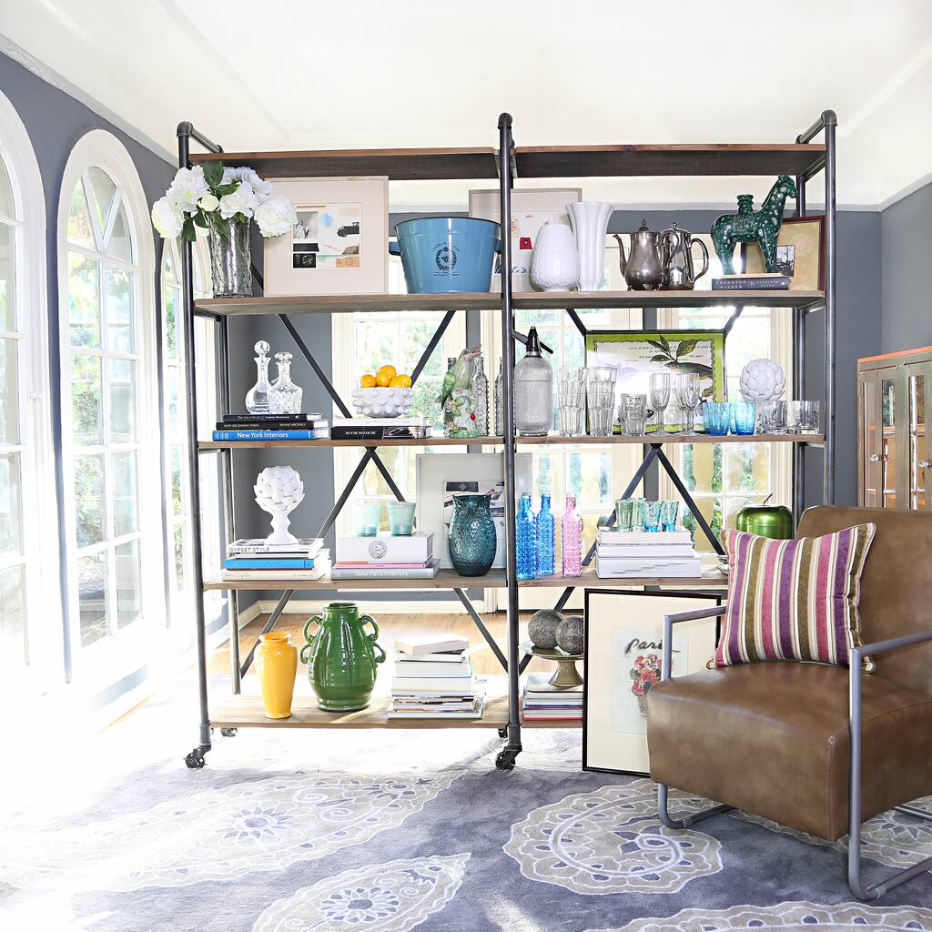 Handy Living Ludlow Wood and Metal Shelving Wall Unit