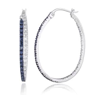 Blue Diamond Earrings Online At Our Best Sterling Silver Blue Diamond Oval Hoop Earrings
