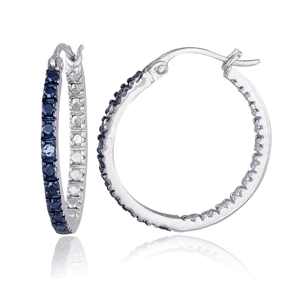 DB Designs Sterling Silver Blue Diamond Accent 20mm Hoop Earrings ...