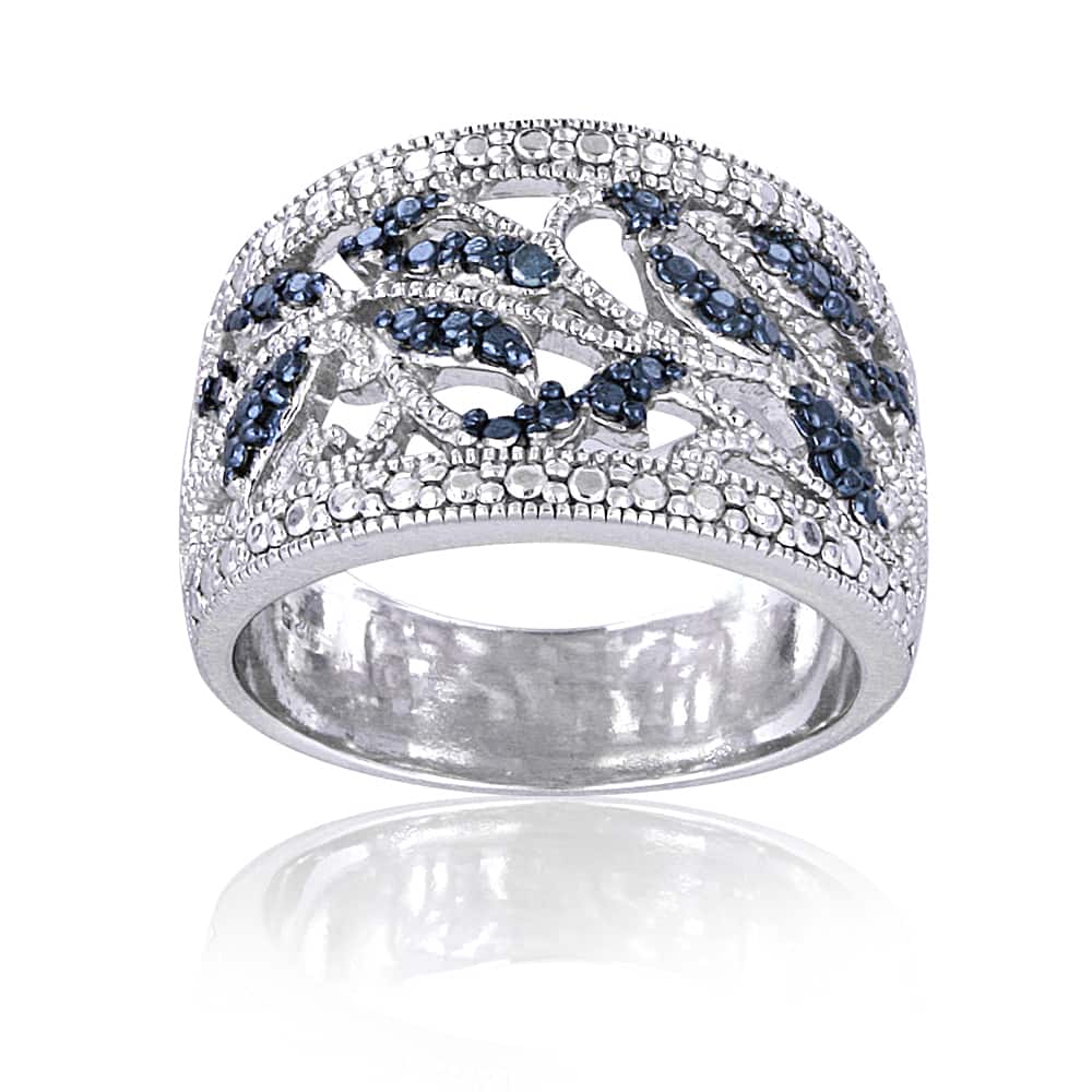 Sterling Silver Blue Diamond Leaf Design Ring