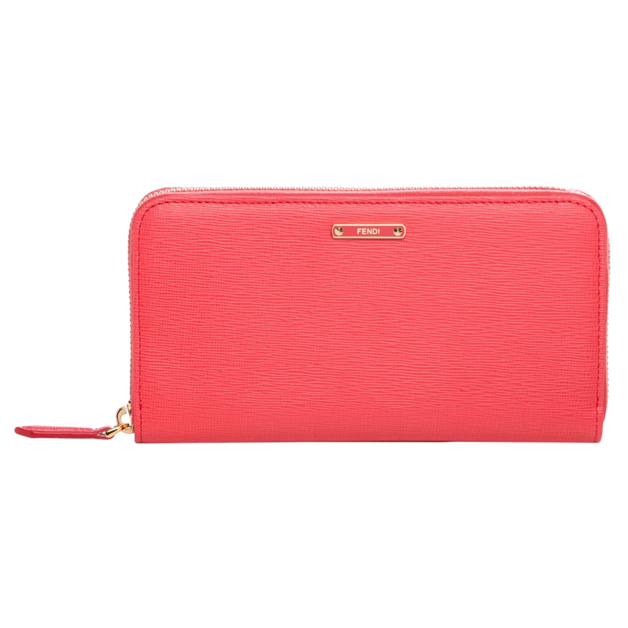 Fendi Crayons Coral Leather Zip around Wallet