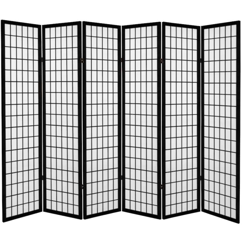 6-foot Tall Canvas Window Pane Room Divider - 6 Panel Black