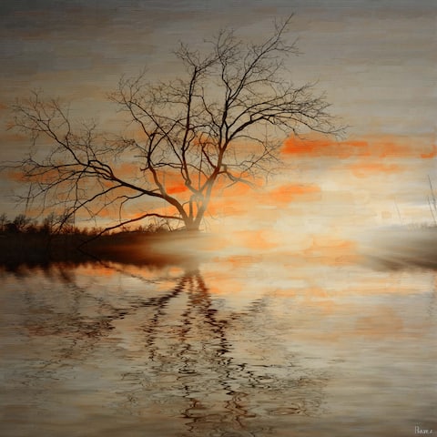 Handmade Parvez Taj - Red Leafs B Canvas Art