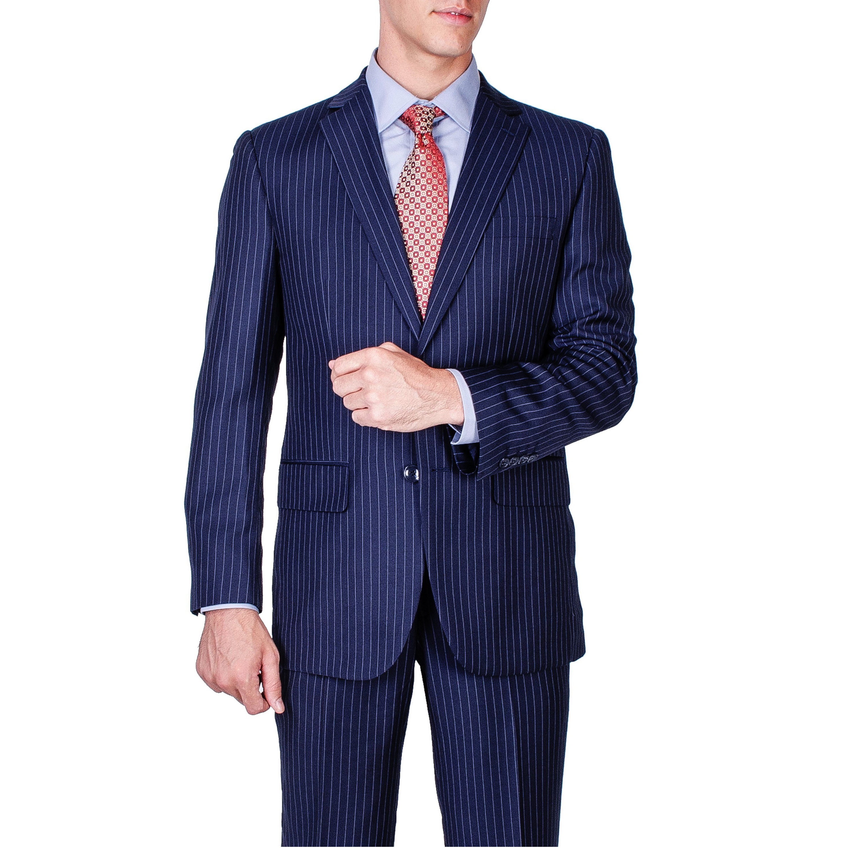 Mens Modern Fit Navy Blue Striped 2 button Suit