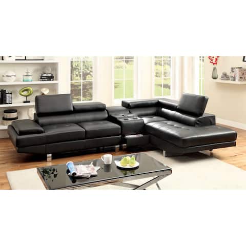 Furniture of America Ziro Contemporary White Sectional Sofas with Console
