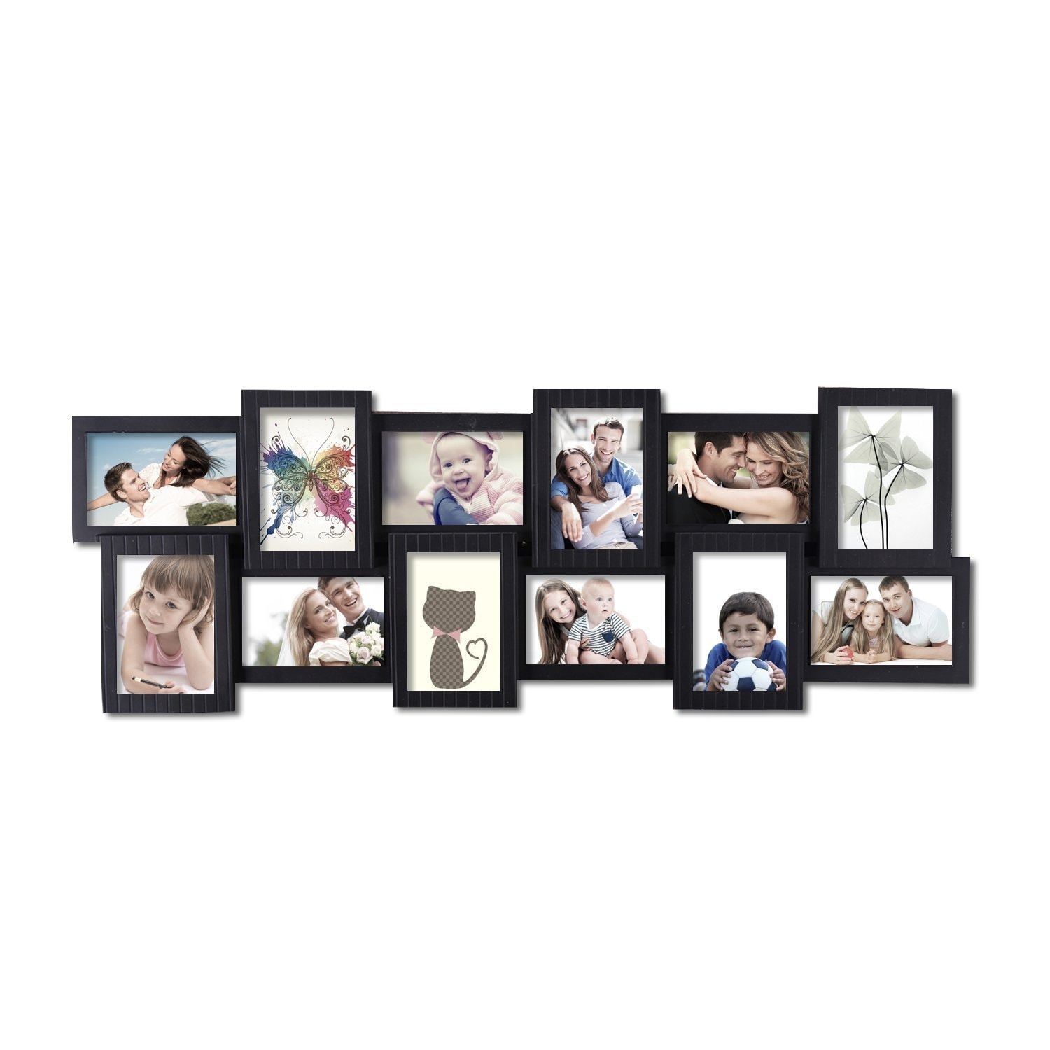 Adeco 12 opening 4x6 Black Plastic Wall Hanging Collage Picture Photo Frame Black Size 4x6