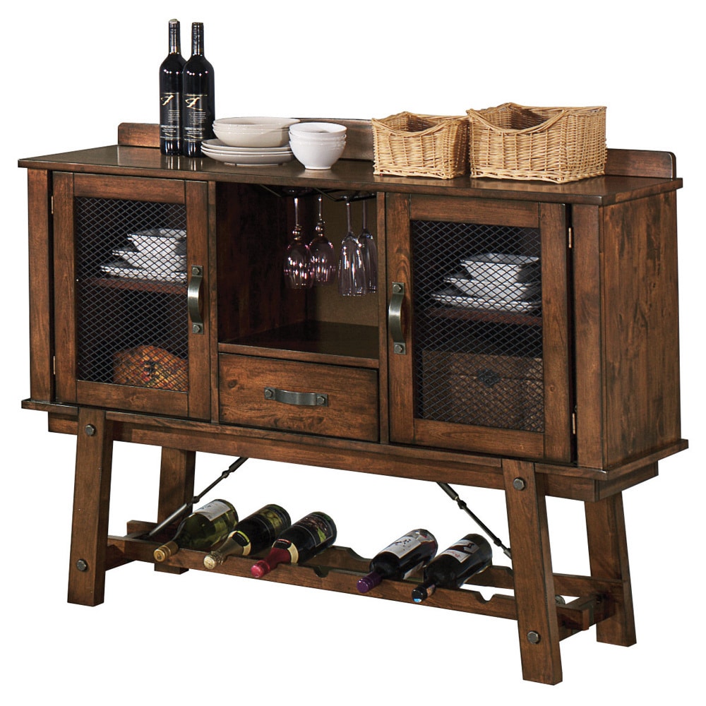 Lawson Rustic Oak Server With Built in Wine Rack