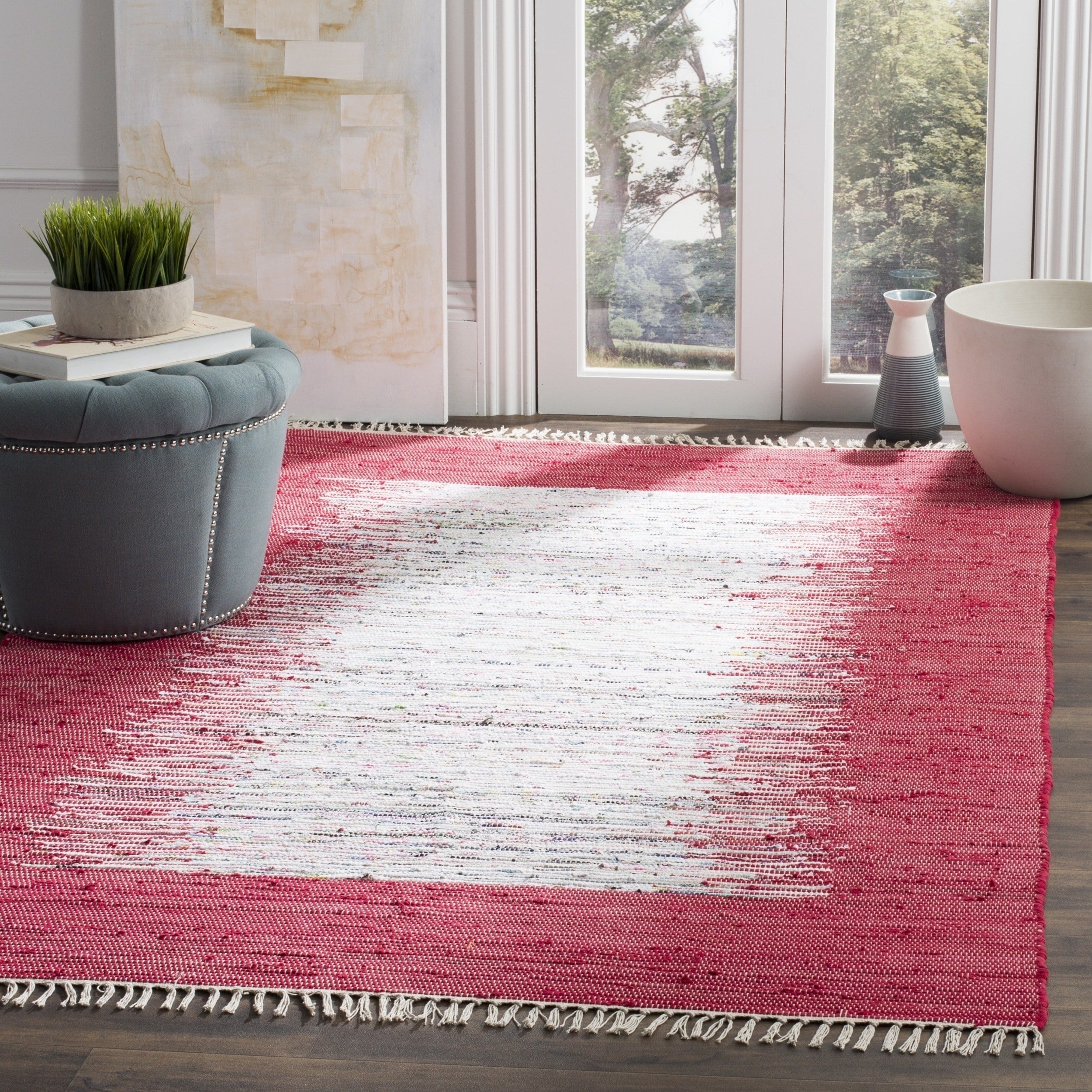 Safavieh Hand woven Montauk Ivory/ Red Cotton Rug (8 X 10)