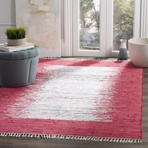 Safavieh Montauk Hand-Woven Flatweave Ivory/ Red Border Cotton Rug - 8' x 10'