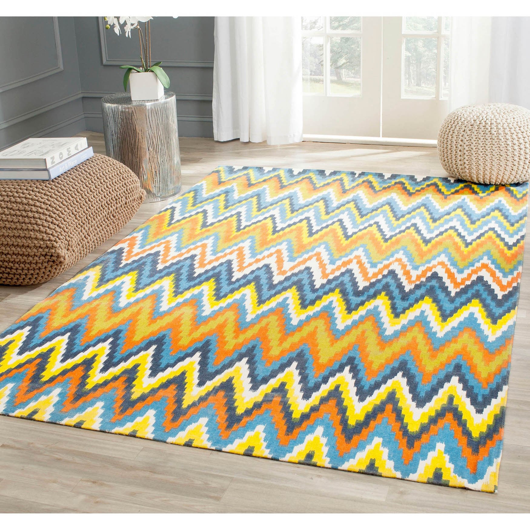 Safavieh Hand loomed Cedar Brook Blue/ Orange Cotton Rug (4 X 6)