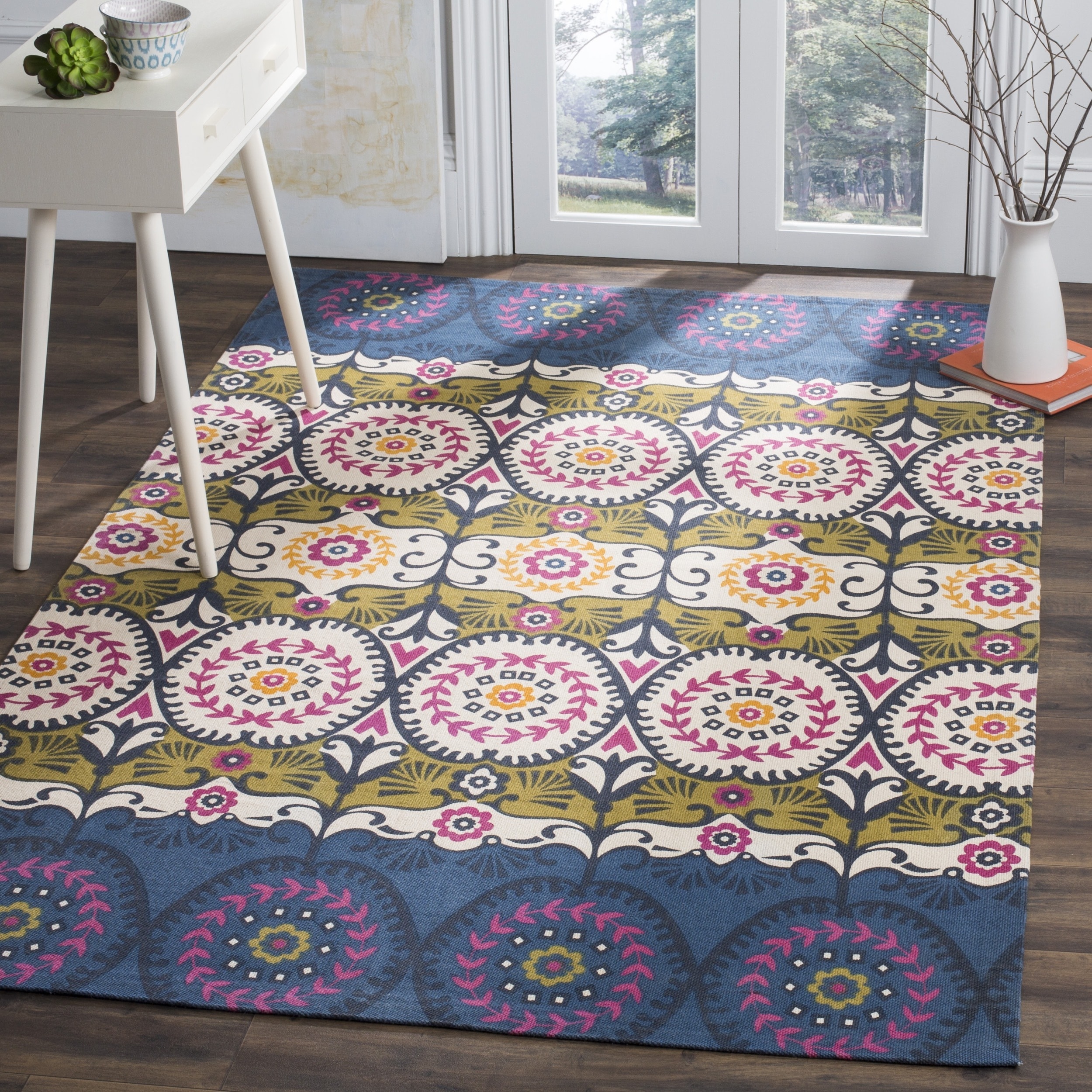 Safavieh Hand loomed Cedar Brook Blue/ Pink Cotton Rug (4 X 6)