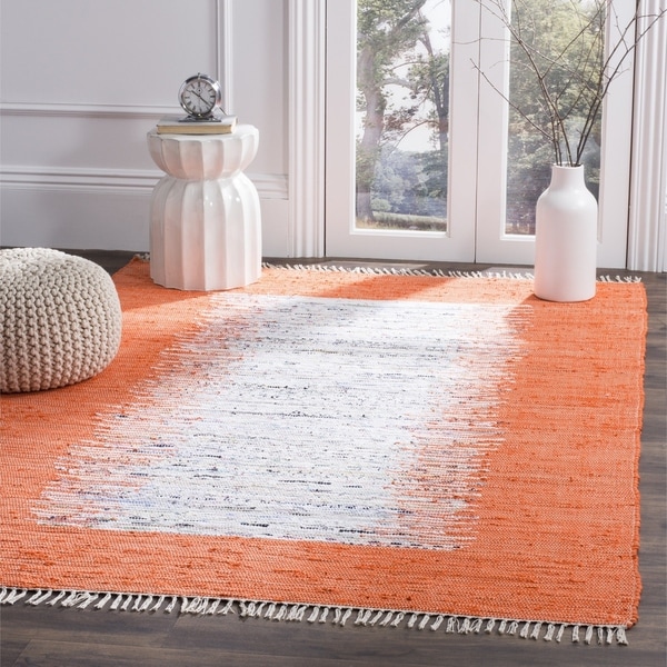 Safavieh Montauk Hand-Woven Flatweave Ivory/ Orange Border Cotton Tassel Area Rug - 8' X 10'