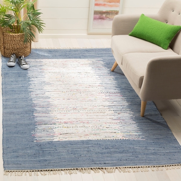 Safavieh Hand-woven Montauk Ivory/ Dark Blue Cotton Rug - 8' x 10'