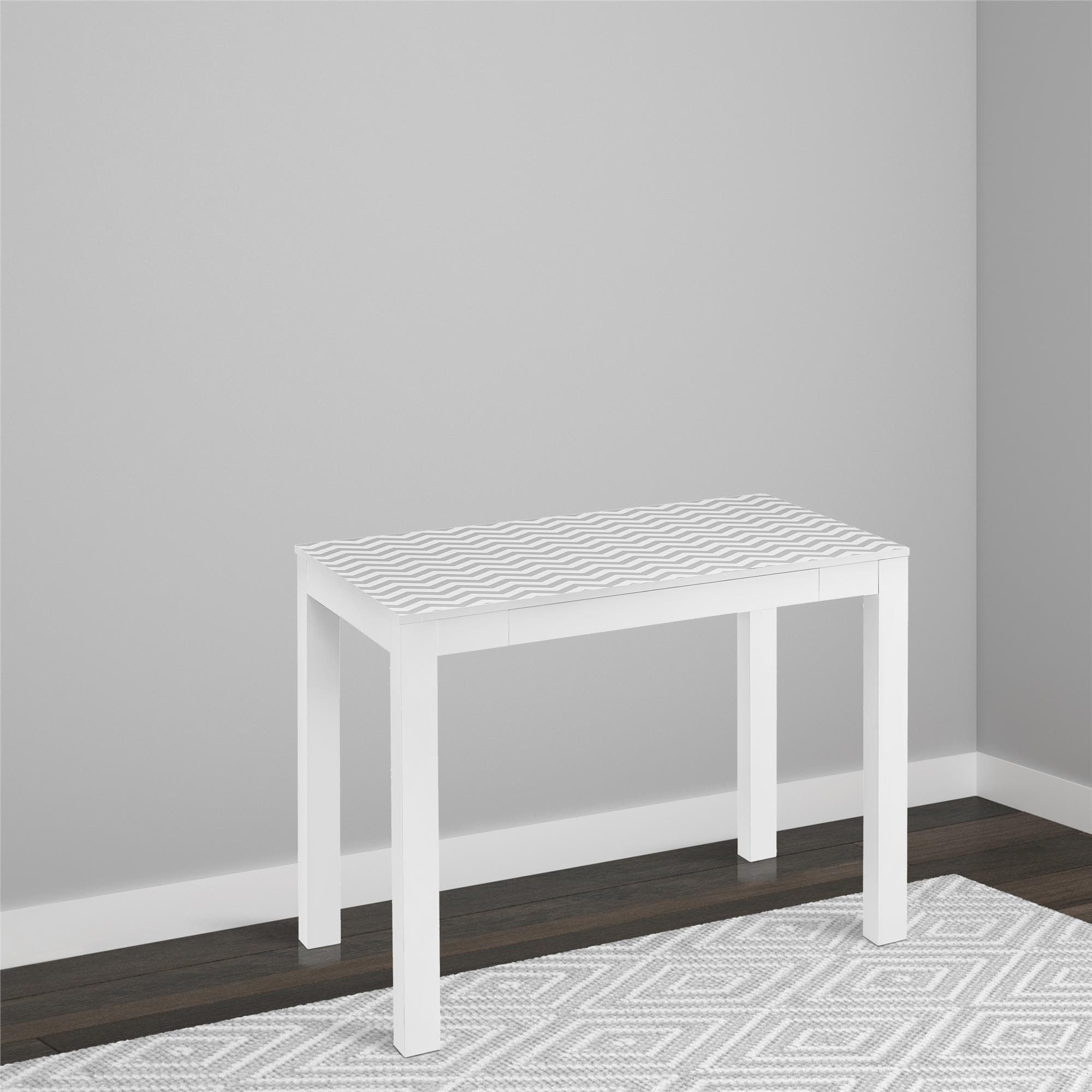 Parsons White Wooden Desk With Chevron Top