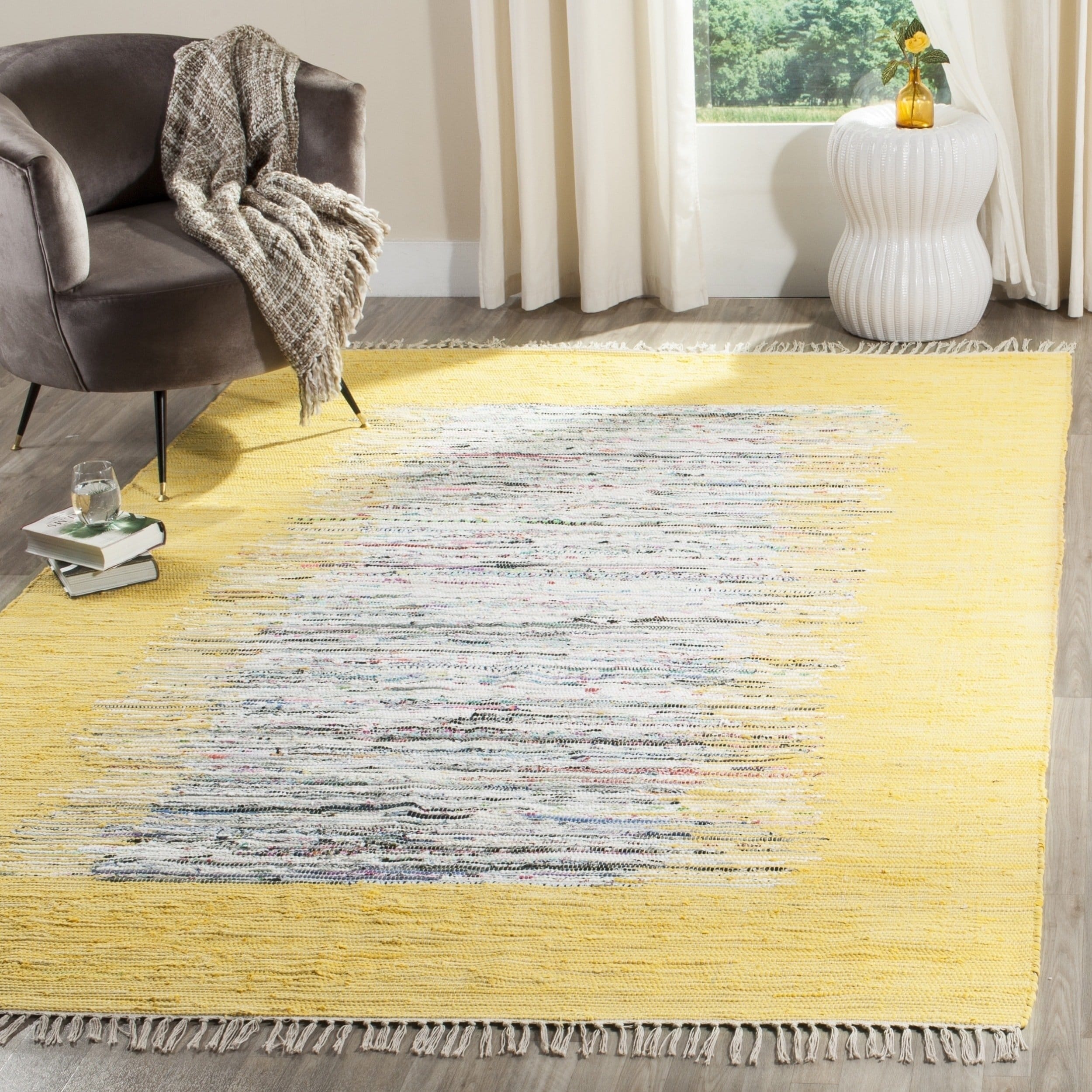 Safavieh Hand woven Montauk Ivory/ Yellow Cotton Rug (8 X 10)